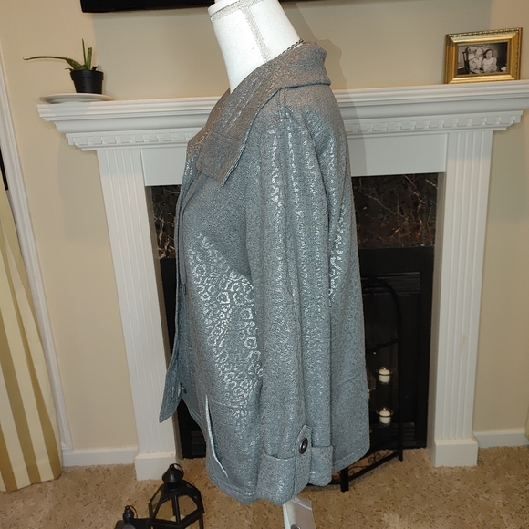 RUBY RD METALLIC FOIL LEOPARD PRINT JACKET S - Picture 2 of 6